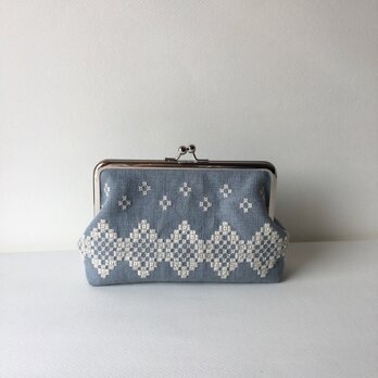 hishigata ◇◇◇  18㎝リネンガマ口ポーチ