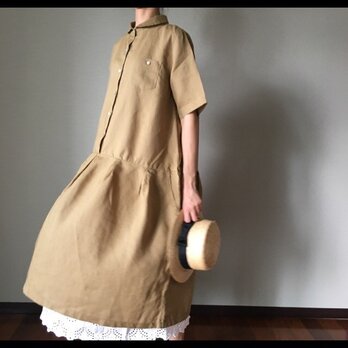 爽やかリネンワンピース(オリーブ色)