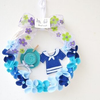 送料無料★新作★海辺の爽やかミニ・ブルーリース