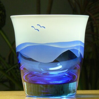 海とカモメのフリーグラス 水色×青 A　 (1個）の画像