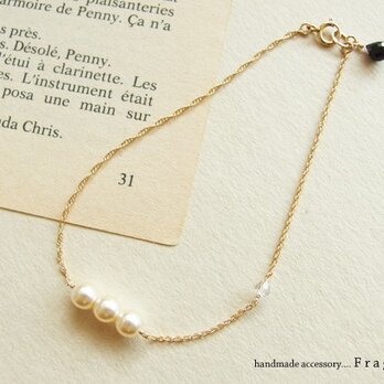 French Vintage Pearl*スワロフスキー*オニキス K14gfブレスレットの画像