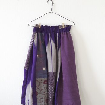 パッチワークギャザースカート 紫の画像