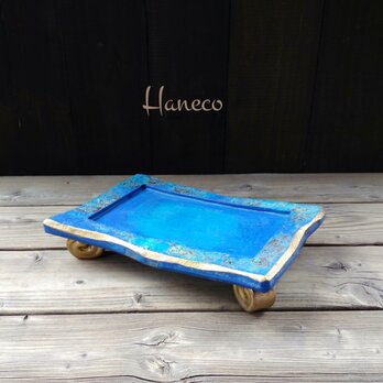 うずまき足の青色板皿　no.1　の画像