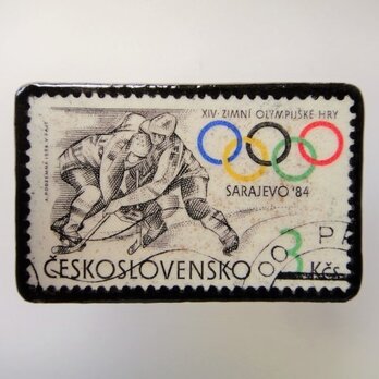 アップサイクル　チェコスロバキア　切手ブローチ2585の画像