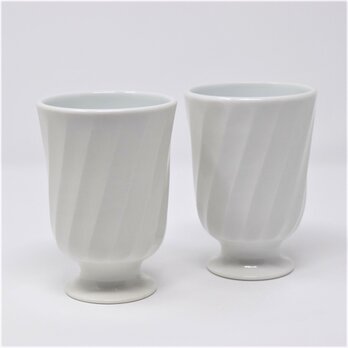 有田焼　窯元　博泉窯　灰釉鎬組ゴブレット　中村慎　作　陶芸家　手づくり　ペア　セット　贈り物　ギフト　フリーカップ　コップグラス