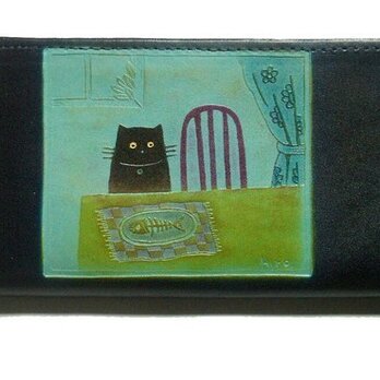 catwalk oikawa　猫のデザイン　レザークラフト　ロング財布　テーブル猫の画像