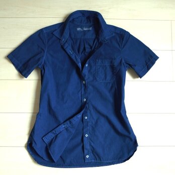 ◆100％自然素材　天然灰汁発酵建て 本藍染◆　オーガニックコットン ブロード半袖シャツ（レディース）の画像