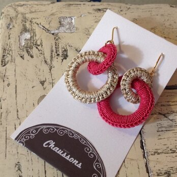 Boucles d'oreilles deux ronds　ローズ×ゴールドの画像