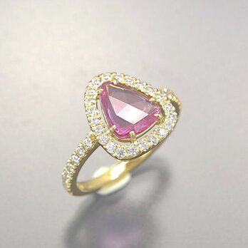 【店舗にて販売済み】K18YG ピンクサファイア ダイヤモンド リング （414071B）の画像