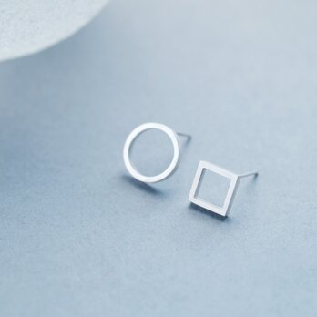 丸 ＆ 四角 ピアス シルバー925の画像