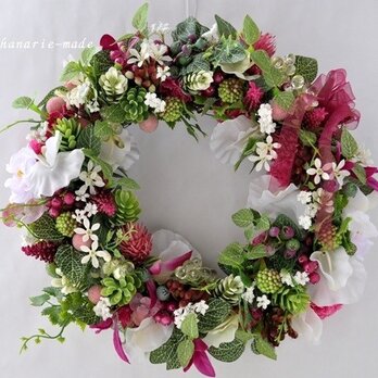 shine ＆ cool：hot pink & white sweetpea wreathの画像