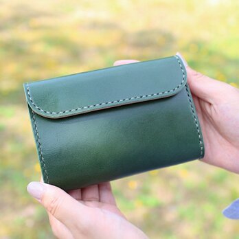 【受注生産品】三つ折り財布 ～栃木アニリン緑×栃木サドル～の画像