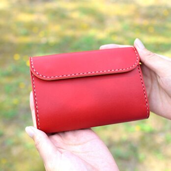 【受注生産品】三つ折り財布 ～栃木アニリン赤×栃木サドル～の画像