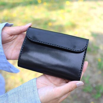 【受注生産品】三つ折り財布 ～栃木ブラックサドル オールブラック～の画像