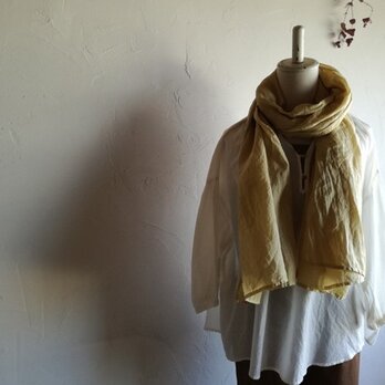 草木染め　リネン100％ストール　　草色　SALE