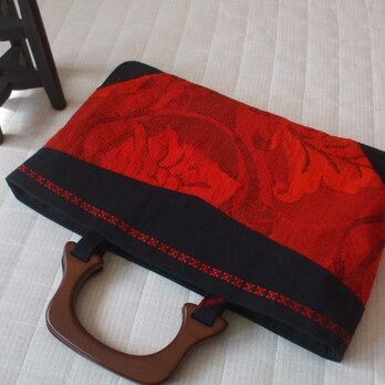 紬名古屋帯と半巾帯からエキゾチックトートバック　絹の画像