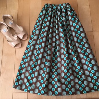 【神戸元町店】SALEダブルドットロングギャザースカート（グリーン）お揃い柄シュシュ付き