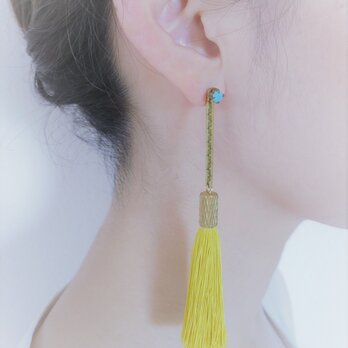 シルクタッセルロングピアス マスタード tassel pierced earrings <PETS-2YL>