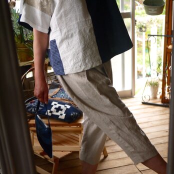結城紬と久留米絣とリネンのTシャツブラウスの画像