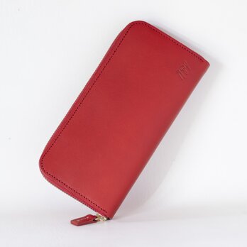 姫路産アラバスタレザー　ラウンドファスナー長財布　牛革　レッド　赤　aw-15hn