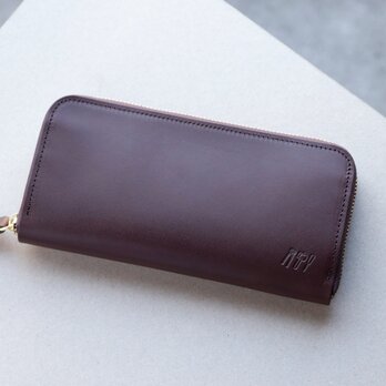 姫路産アラバスタレザー　ラウンドファスナー長財布　牛革　チョコ　茶　aw-15hn