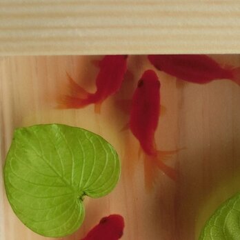 金魚アート 3D金魚  「扇」純日本製 流金 プレゼント 誕生日 結婚 退職 還暦 祝い 男性 女性 クリスマス ハート 桧 木の画像