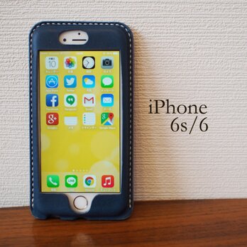 iPhone6s/6 カバー ケース　青【選べるステッチ】【名入れ可】の画像