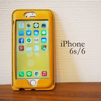 iPhone6s/6 カバー ケース　黄色【選べるステッチ】【名入れ可】の画像