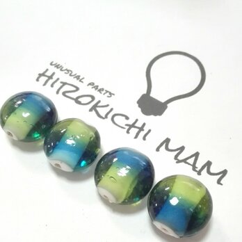 ライムグリーン　　LAMPWORK BEADS ディスク型 4ケ　１セットの画像