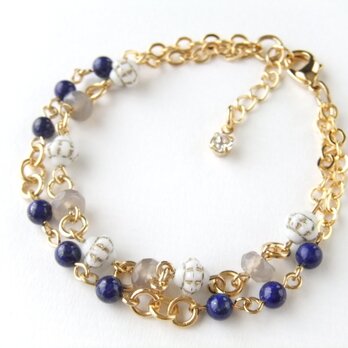 SALE  Bracelet ラピスラズリ グレーオニキス(B0337)の画像