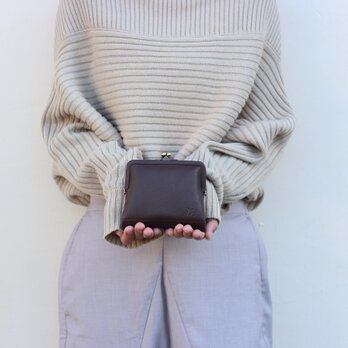 姫路産ソフトレザー　がま口のお財布　チョコ　財布　本革　茶　ブラウン　aw-03gaの画像