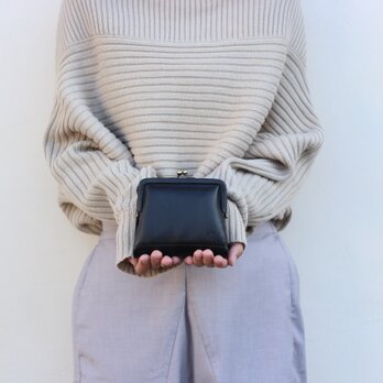 姫路産ソフトレザー　がま口のお財布　ブラック　財布　本革　黒　aw-03gaの画像