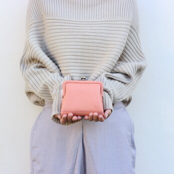 姫路産ソフトレザー　がま口のお財布　ピンク　財布　本革　桃　aw-03gaの画像