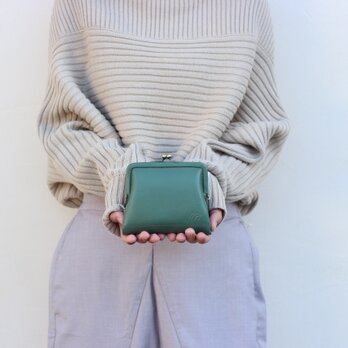 姫路産ソフトレザー　がま口のお財布　ブルーグリーン　財布　本革　緑　aw-03gaの画像