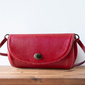 『改良版』姫路レザー　コロンと丸いショルダーバッグ　シュリンクレザー　レッド　赤 ak-18ns