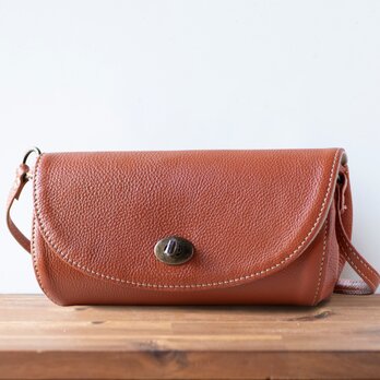 『改良版』姫路レザー　コロンと丸いショルダーバッグ　シュリンクレザー　キャメル ak-18ns