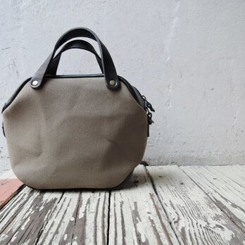 ベルト付 ヌメ革×8号帆布 2wayミニボストンショルダー BAG カーキ×ネイビー 324Cの画像