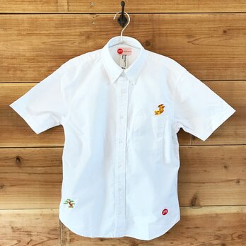 金鯱＆盆栽 刺繍 ボタンダウン 半袖OXホワイトシャツの画像