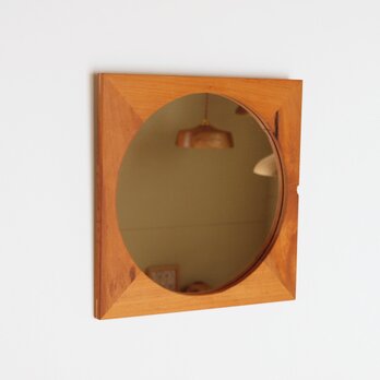木製 鏡「四角に丸」桜材17　ミラーの画像
