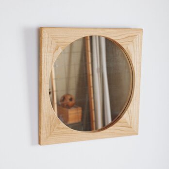 木製 鏡「しかくに◯」栗材6　ミラーの画像