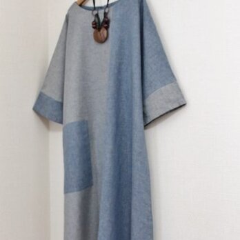 春夏　綿100％　バイカラーのチュニックワンピ　