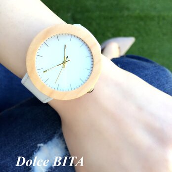 夏の上品爽やかアイテム*パインの木 ホワイト本革の腕時計*<h-001>の画像