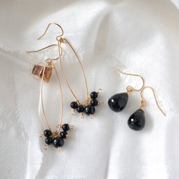 14KGF ピアス 2点セット 黒い 天然石・オニキス、ブラックスピネル・数量限定・ハンドメイド ピアス・プレゼント