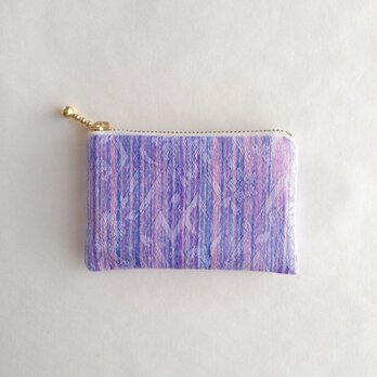 絹手染ミニポーチ（7.3cm×10.8cm 縦・薄紫ピンク青）の画像