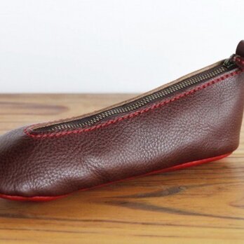 靴型ペンケース　DBR×RD　#2-4　(イタリアンレザー)の画像
