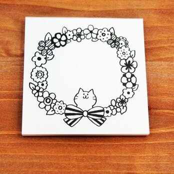 猫のお花メモ用紙の画像