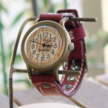 手作り腕時計　Via Aurelia(縦縞レトロ模様 & Red)の画像