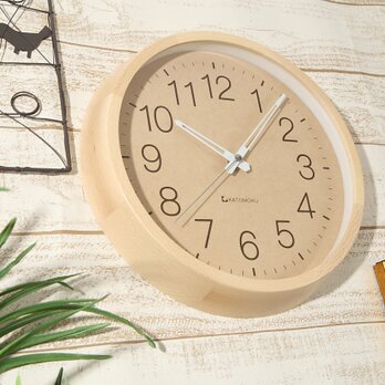 KATOMOKU muku round wall clock 2 ナチュラル km-45NARC 電波時計 木製 無垢材の画像
