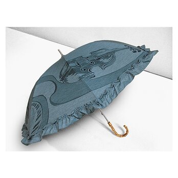 フリル布付きデニムの日傘（ポップなオーケストラ）（青色）の画像