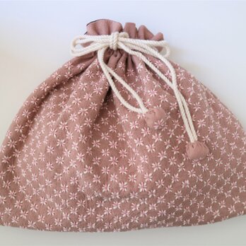 【M様専用ページ】ピンクの『花刺し』*刺し子*きんちゃく